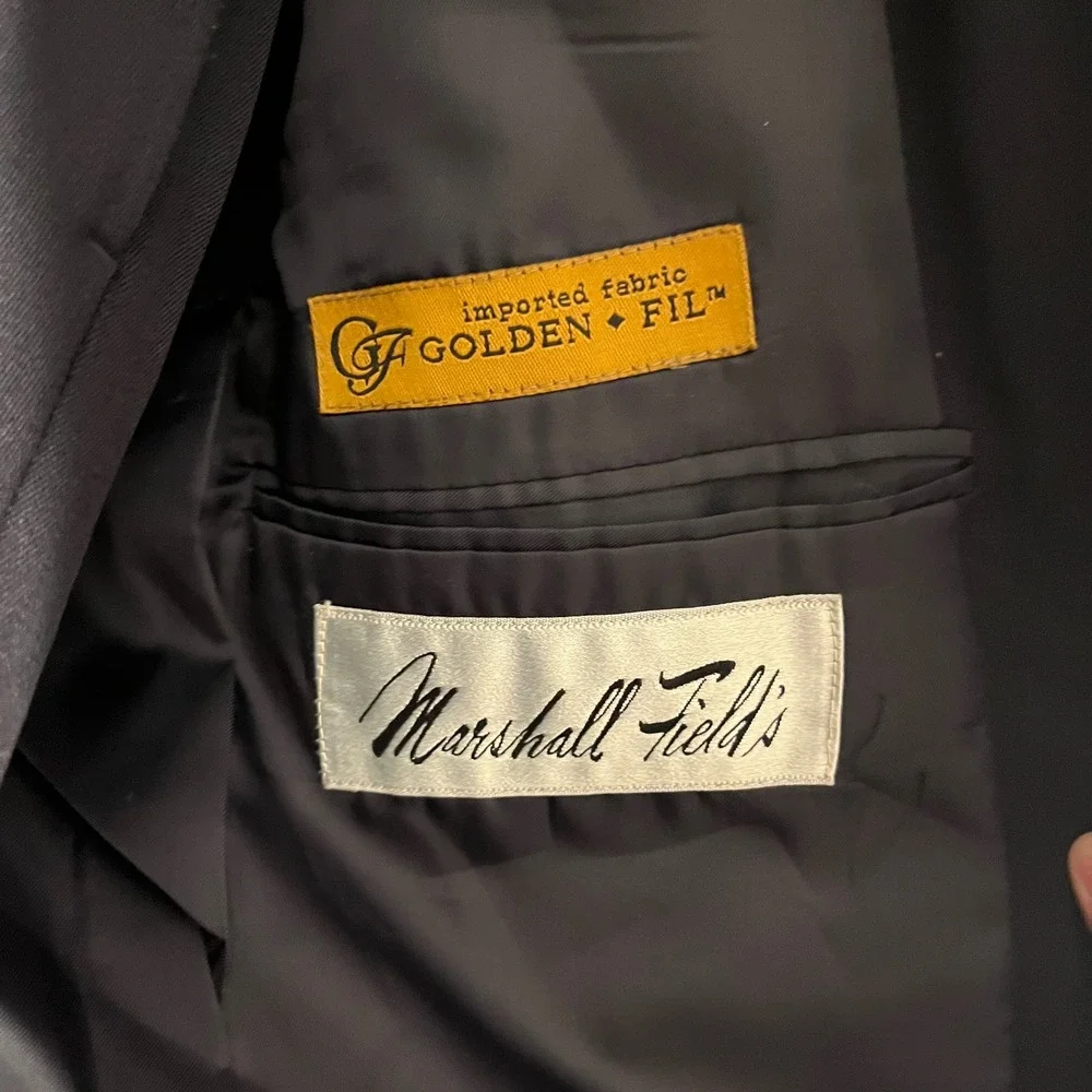 Marshall Field's Golden Fil Mens Navy Blue 3 Button Suit Set 38R 38 Regular